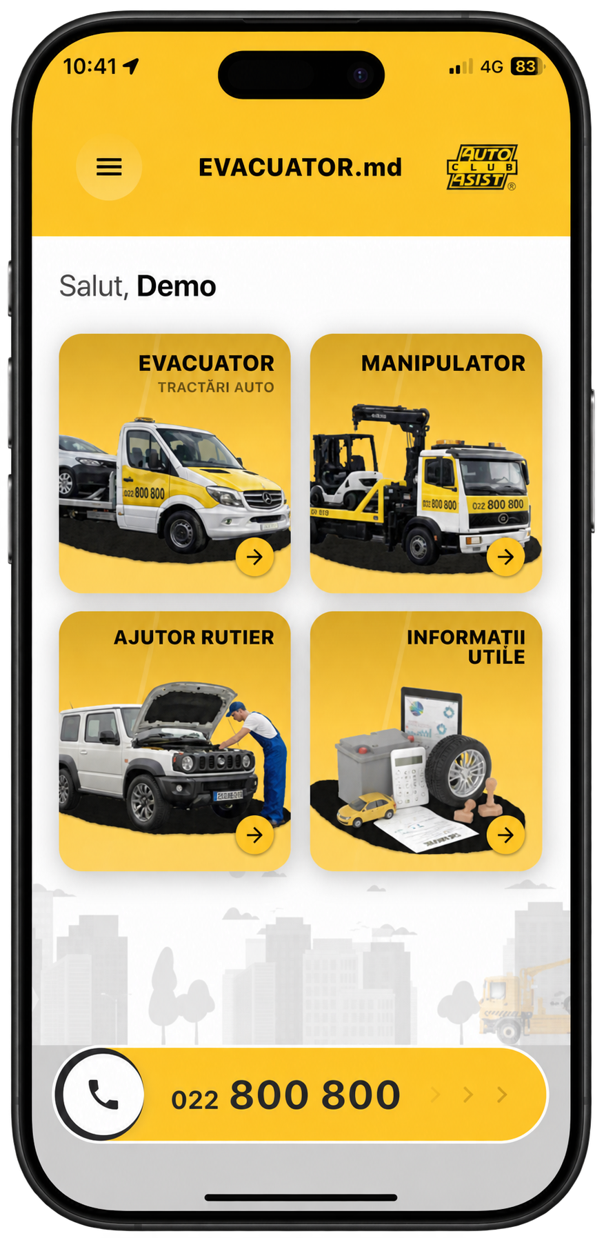 Aplicația Evacuator.md: evacuator, manipulator și ajutor rutier